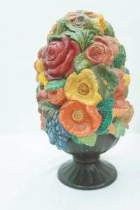 lot 108 image: Vintage Holland Mold Ceramic Flower Topiary Centerpiece. 13 tall