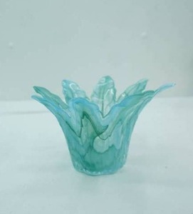 lot 117 image: Lavorazione Murano-Style Blue Swirl Petal Glass Candle Holder or Bowl 7 wide by 4 tall