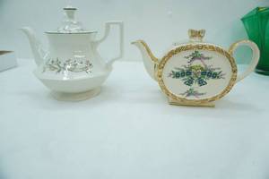 lot 119 image: 1839 Antique Sadler Oval Barrel Teapot & Johnson Bros Eternal Beau Teapot