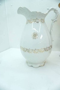 lot 137 image: Vintage Homer Laughlin Victorian Vanity Pitcher with Gold Accents