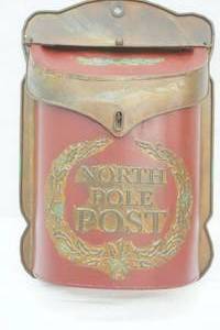 lot 158 image: Distressed Red Tin North Pole Post box