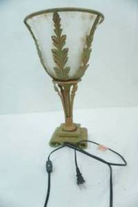 lot 174 image: Antique Art Nouveau-Style Metal and Glass Table Lamp 19 tall by 11 diameter