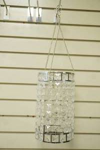 lot 177 image: Faux-Crystal & Chrome Cylinder Shaped Pendant Light Shade NEW 3ct