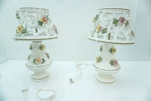 lot 184 image: Pair of Capodimonte Stamped Porcelain Table Lamps 18 tall