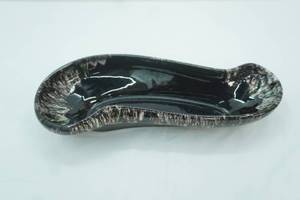 lot 249 image: MCM Black & White with hints of green Ceramic Console Bowl, Canoe Bowl.