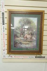 lot 287 image: Vintage Framed Art Print of Whitetail Deer By Julia Crainer