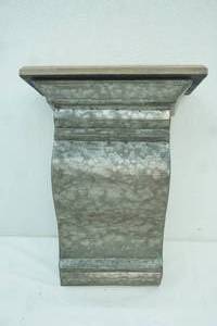 lot 304 image: Galvanized Metal and Wood Pillar Shelf. 10.5x6.5x 15
