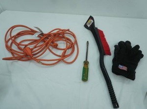lot 313 image: Extension Cord, Ice Scraper & Brush, Screwdriver, Gloved