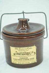 lot 321 image: Vintage Old Tavern Club Cheddar Cold Pack Cheese Food Crock. 2lb