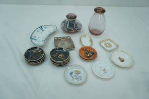 lot 348 image: VintageAntique Mini Tea PlatesButter Pat Plates and Glass Vases, Variety