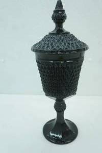 lot 375 image: Vintage Tiara Exclusive Indiana Glass Black Diamond Point Apothecary Jar