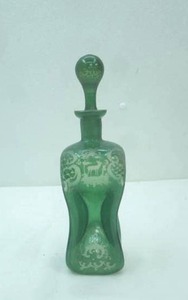 lot 384 image: Vintage Green Glass Kluk Kluk Decanter. Scandinavian Art Glass