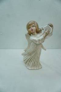 lot 392 image: Vintage Atlantic Mold Ceramic Figurine Playing a Harp. 12 tall