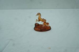 lot 439 image: Vintage Hand-Blown Amber Glass Horse & Foal Figurine Set