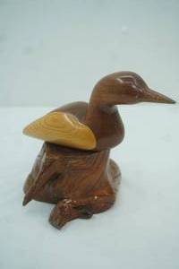 lot 458 image: 7.5 tall Hand-Carved  Wood Duck Sculpture