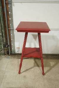 lot 480 image: Wooden plant Stand. 16x16x28 dark red paint