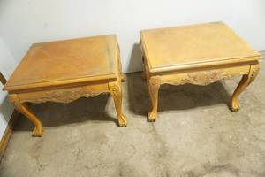 lot 490 image: Set of Vintage Wooden Claw foot End Tables