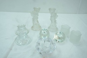 lot 498 image: Vintage Clear Glass Candlestick Holders wFrosted Cherub Figures, Other Crystal and Frosted Glass Candle Holders