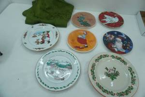 lot 509 image: Vintage Norman Rockwell Holiday Collectors Plates and Other Vintage Holiday Collectors Plates, Linen Tablecloth