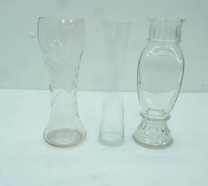 lot 512 image: Vintage Etched Cut Floral and Bird Design Etched Cut Glass Bud Vase Vintage Wheaton Clear Glass Apothecary Jar or Vase
