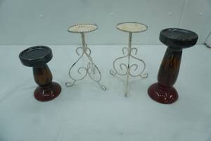lot 539 image: Pillar Candle holders, metal set, Stoneware set, 9, 7