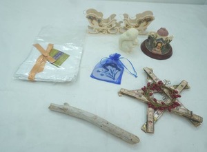 lot 556 image: Decorative Vintage Wooden Tape Measure Star, Minster Giftware Teapot House Collectible Figurine, Porcelain Blue Transferware Heart Ornament, Department 56 Snowbunnies Collection Porcelain Bisque Squirrel