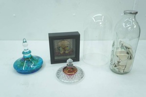 lot 557 image: Expect Miracles Shadowbox, Vintage Westmoreland Ruby Red Flash Pressed Glass Apothecary Jar Lid, Hand-Blown Art Glass JarDish Lid, Glass Dome