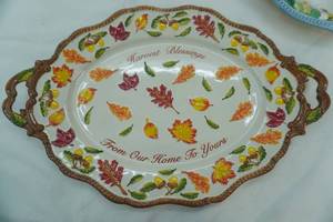 lot 566 image: Temptations Harvest Blessings 20 Oval Handled Embossed Platter