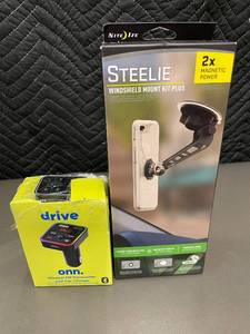 lot 34 image: Nite Ize Steelie Windshield Kit Plus STWSKP2-01-R8 - Onn Wireless FM Transmitter Car Charger