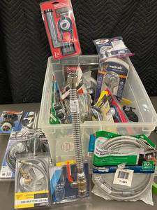 lot 53 image: Delta TubShower Trim Kit Lot - Brushed Nickel Finish with Hoses  Waterpik Head