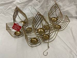 lot 63 image: Way to Celebrate Diwali Metal Lotus Tealight Holder - Gold-Tone Wire Hanging Candle Display