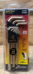 lot 125 image: Bondhus Ball End 9 Pc Metric 14K Gold Plate