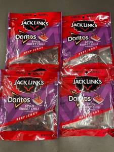 lot 322 image: AS 3 - Jack Links Doritos Spicy Sweet Chili Beef Jerky - 4-Pack 2.65 oz Bags Best By 08012026
