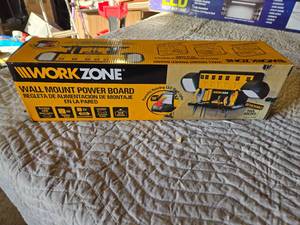 lot 12 image: WorkZone Wall Mount Power Board with Rotating LED Work Lights and Detachable Tool Holder