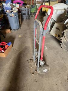 lot 45 image: Hand Truck Dolly with Red Handles and Pneumatic Wheels