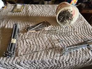 lot 50 image: Metal garden stakes, hooks, and supports including Andyhooks Uplights Tool and other accessories