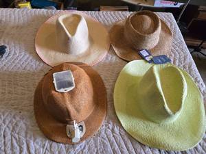 lot 82 image: Sun-Mate Corp Solar-Powered Straw Hat with Fan (untested) and Other Straw Hats Lot