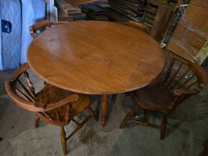 lot 91 image: Round Wooden Dining Table with Chairs Set