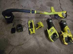 lot 119 image: Ryobi Power Tool Set including ONE Reciprocating Saws, Leaf Blower, Chargers, and Accessories - Works