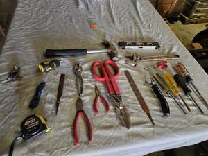 lot 173 image: Lot of Hand Tools including Hammer, Adjustable Wrench, and Screwdrivers
