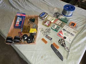 lot 175 image: Lot of Hardware and Tools including Permatex Muffler & Tailpipe Band, Stanley Utility Knife, and Arrow Assorted Rivets