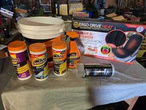 lot 185 image: Armor All Car Care Lot including Ergo-Drive Heated Cushion, Cleaning Supplies, and Accessories - Partially Used