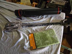 lot 192 image: Shoreline Marine Transom Motor Support Bracket, Fish Netting, and Telescoping Carrying Tube