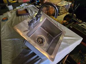 lot 200 image: Elkay Stainless Steel Sink with Faucet and Accessories - 13x16 - RV  Fishhouse