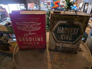 lot 208 image: Harvest King and EZ Pour Gasoline Filler Metal Cans