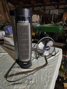 lot 221 image: Hunter Model HPHT15-E Oscillating Tower Heater and Beyond Breeze Desk Fan