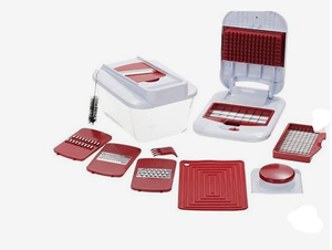 lot 205 image: Wolfgang Puck Chop & Slice Pro - Red And White Vegetable Chopper Set