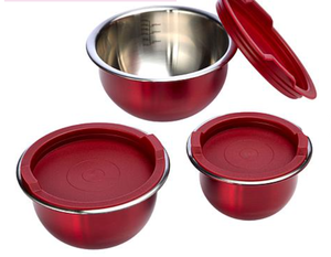 lot 228 image: Wolfgang Puck 3-piece Stainless Steel Prep Bowls with Storage Lids