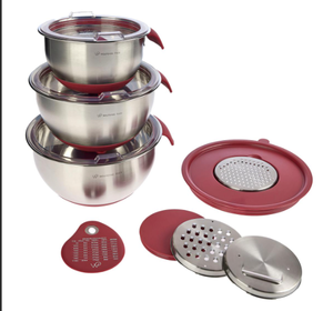 lot 250 image: Wolfgang Puck 11-piece Stainless Steel Mixing Bowl Set with Lids