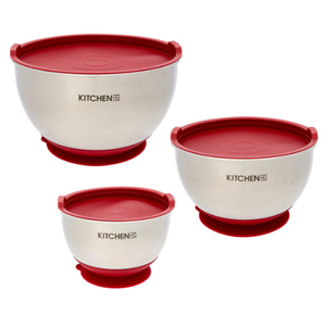 lot 251 image: Kitchen HQ Set of 3 Stainless Steel Suction Mixing Bowls